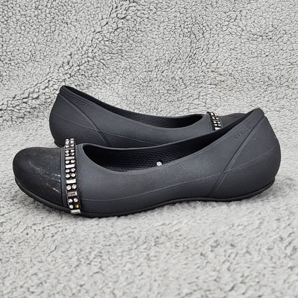 Crocs Women's Loafers Sz 6 Black Cap Toe Slip On Comfort Shoes Jeweled Casual